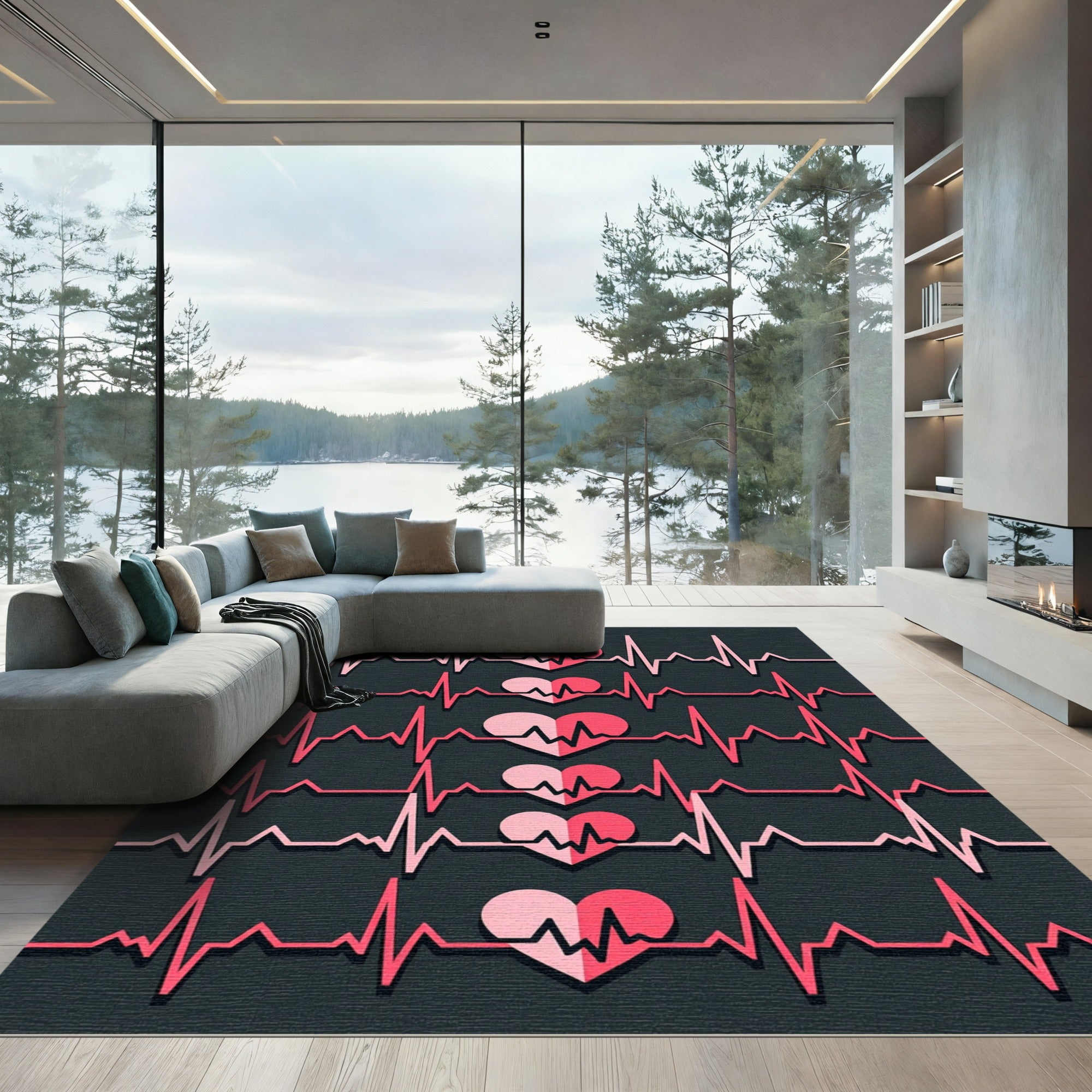Pink Heartbeat EKG Collage Rug