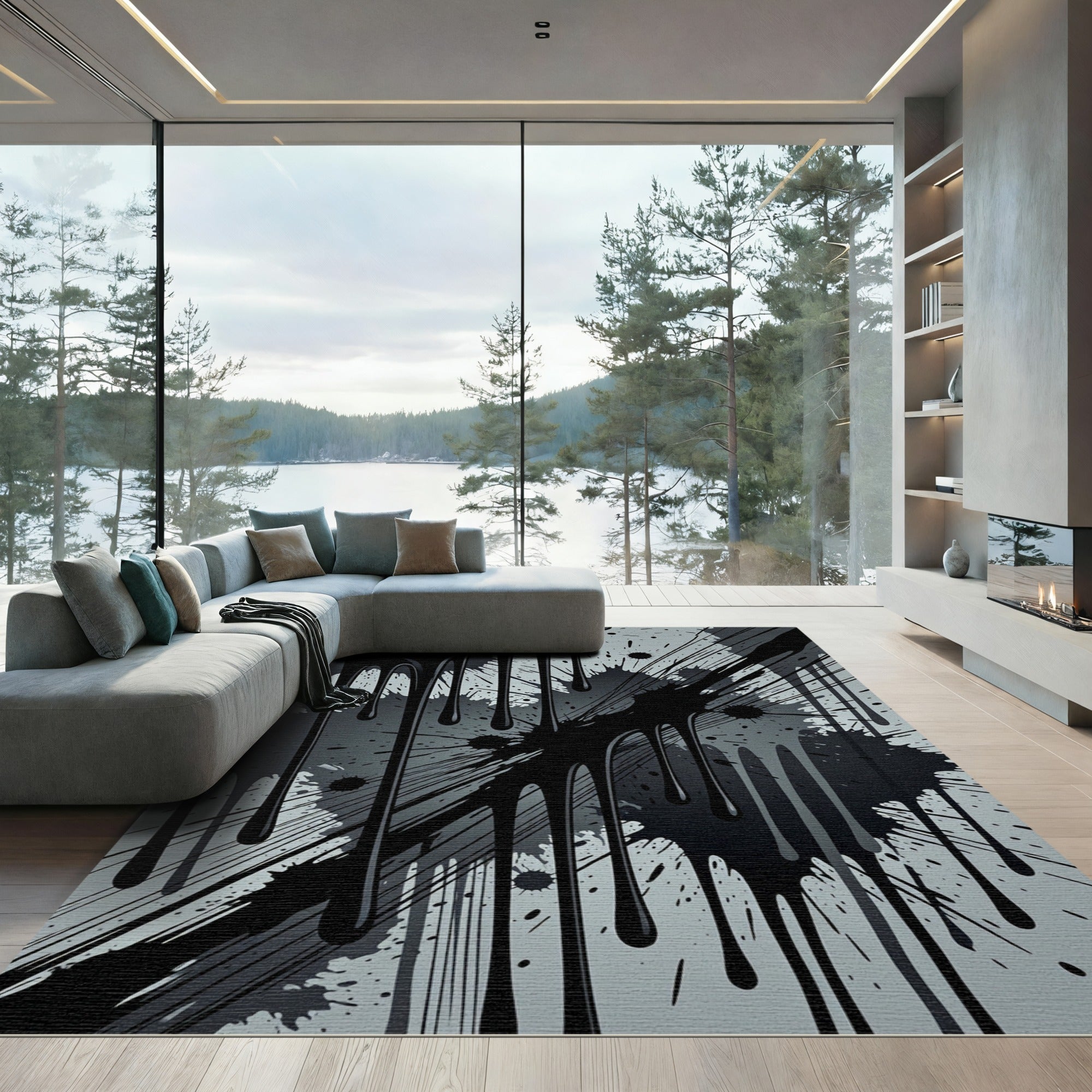 Dripping Ink Splatter Abstract Rug