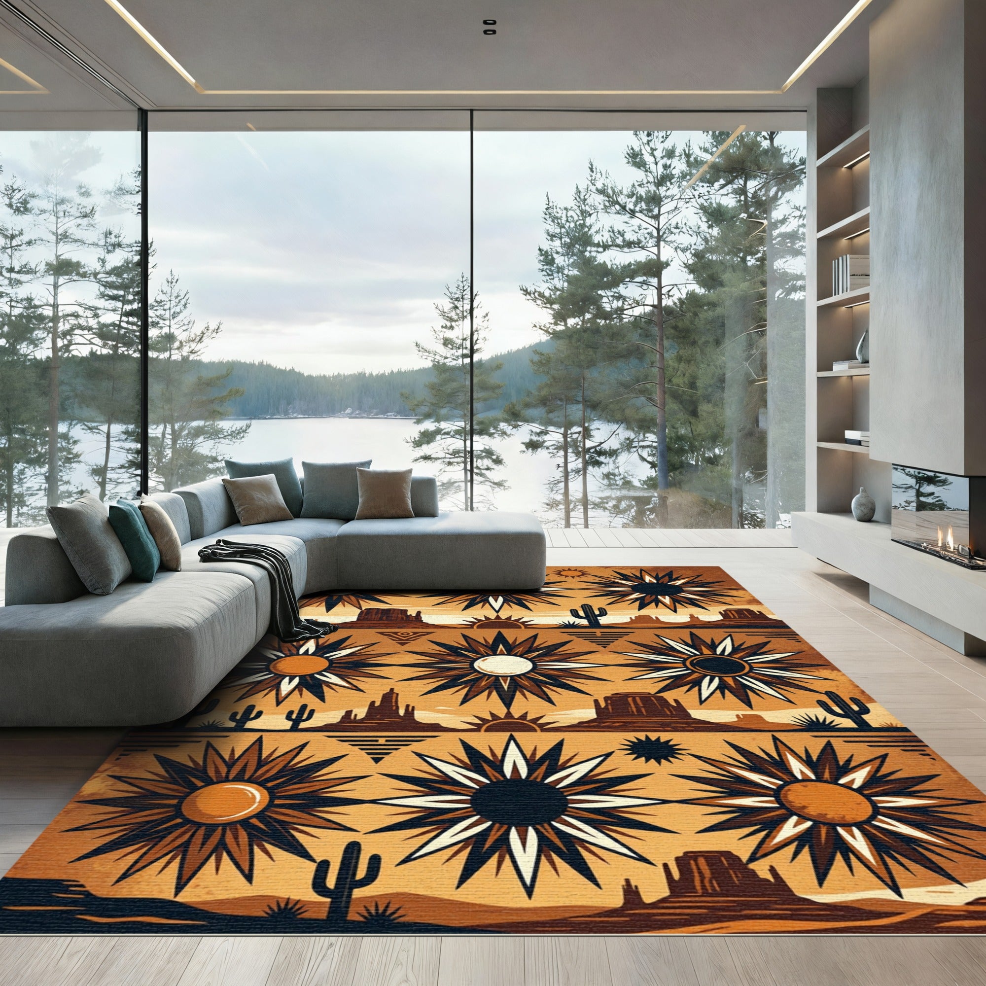 Earthy Desert Sun Southwest Geometric Art Rug