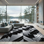 Metallic Silver Geometric Herringbone Rug