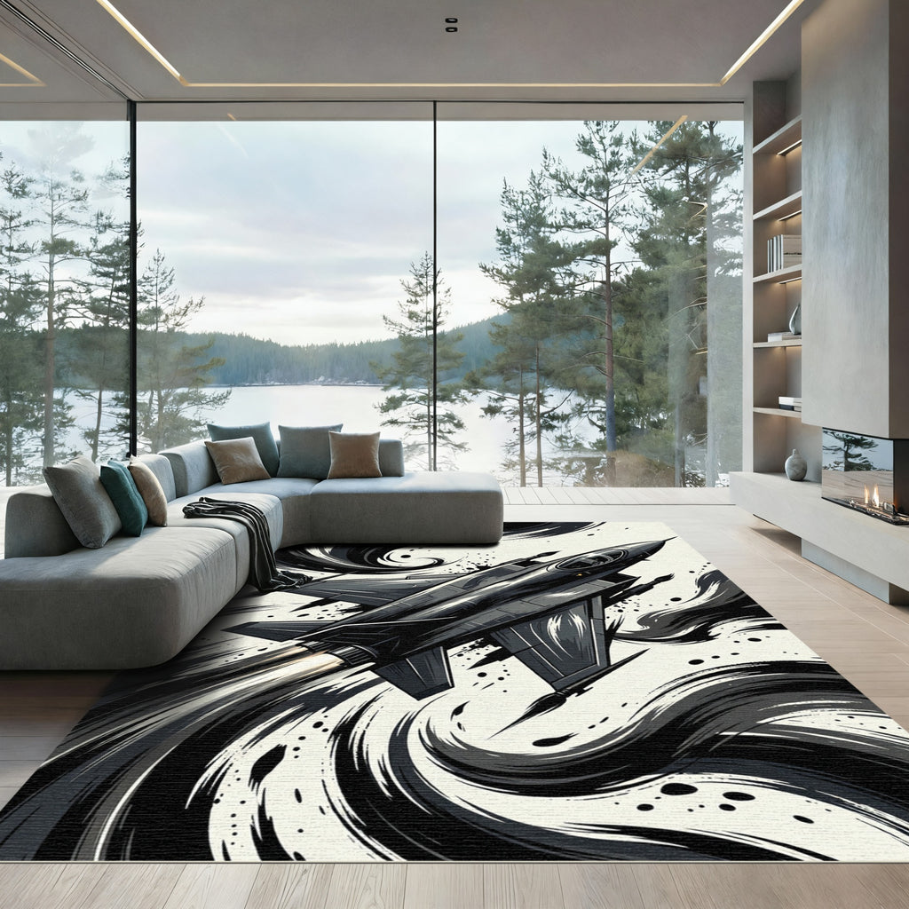 Dark Jet Fighter Swirl Motion Rug