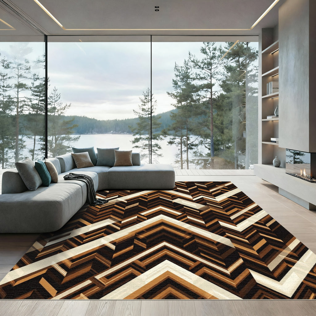 Modern Chevron Earth Tone Geometric Rug