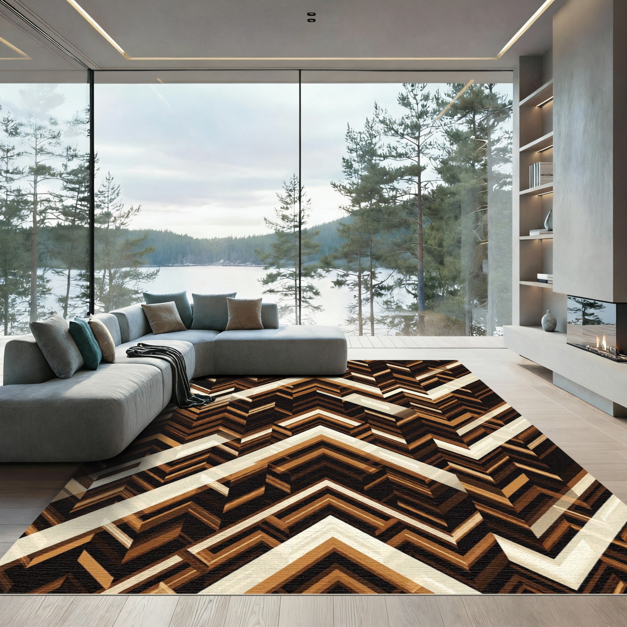 Modern Chevron Earth Tone Geometric Rug