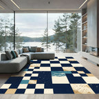 Geometric Navy Blue Cosmic Ocean Square Rug