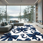 Elegant Navy Ribbon Bow Illustration Rug