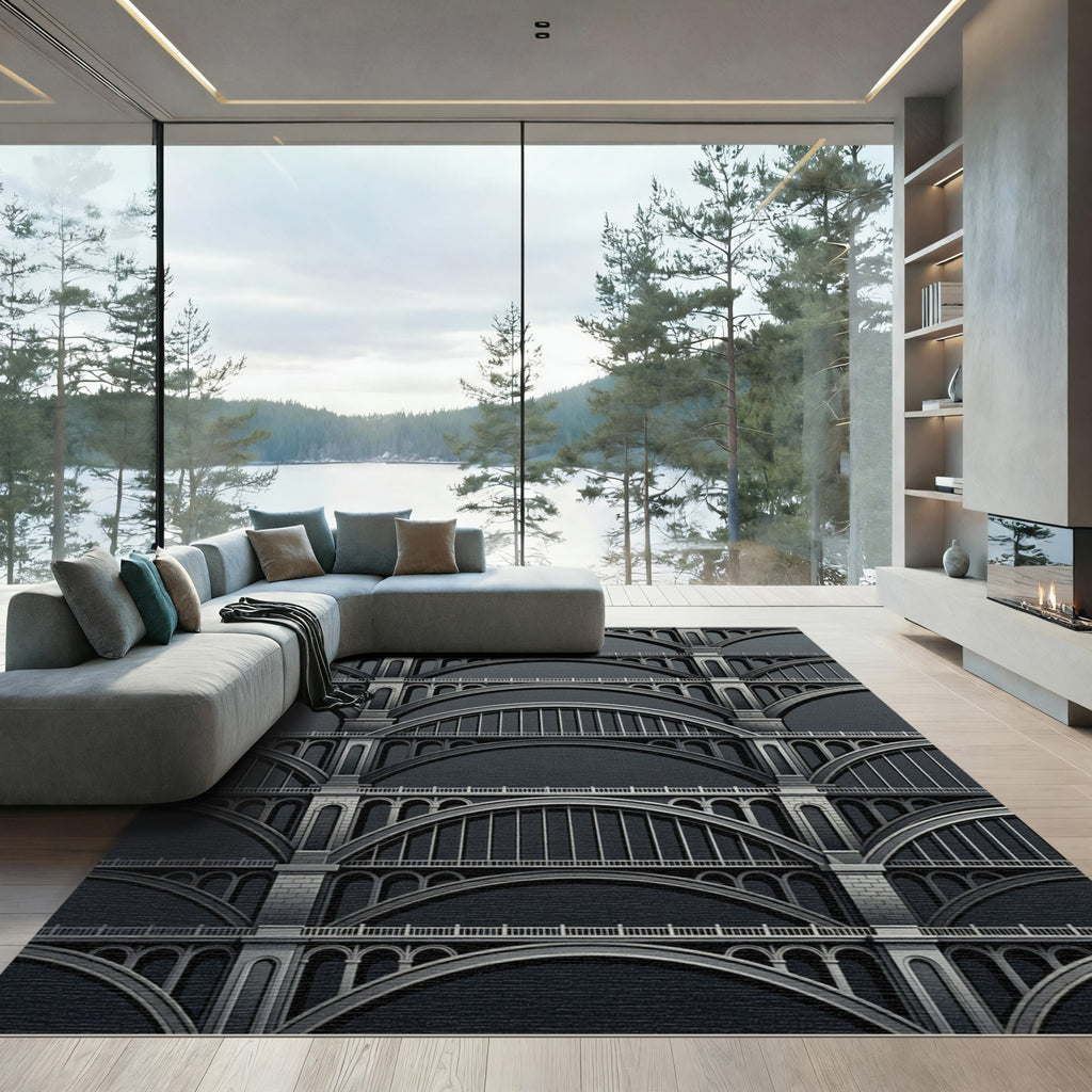 Architectural Arches Monochromatic Bridge Pattern Rug