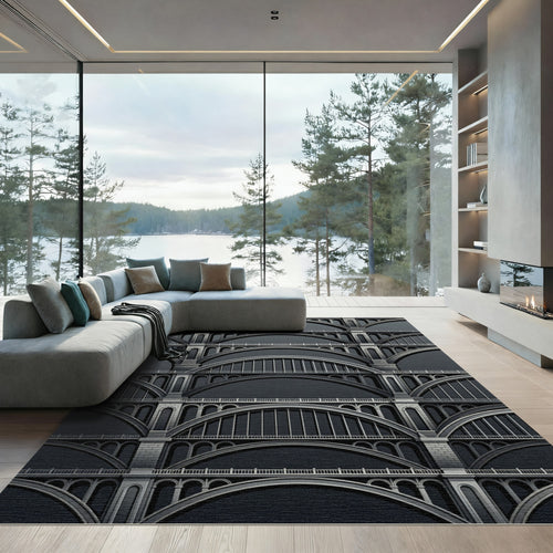 Architectural Arches Monochromatic Bridge Pattern Rug