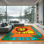 Playful Yellow Lion Orange Border Rug