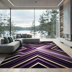 Geometric Purple and Gold Chevron Art Rug