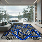 Modern Blue and Gray Geometric Labyrinth Rug