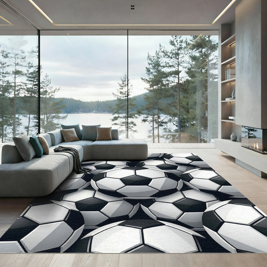 Classic Black and White Soccer Ball Rug