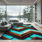 Geometric Wooden Frame Ocean Wave Art Rug