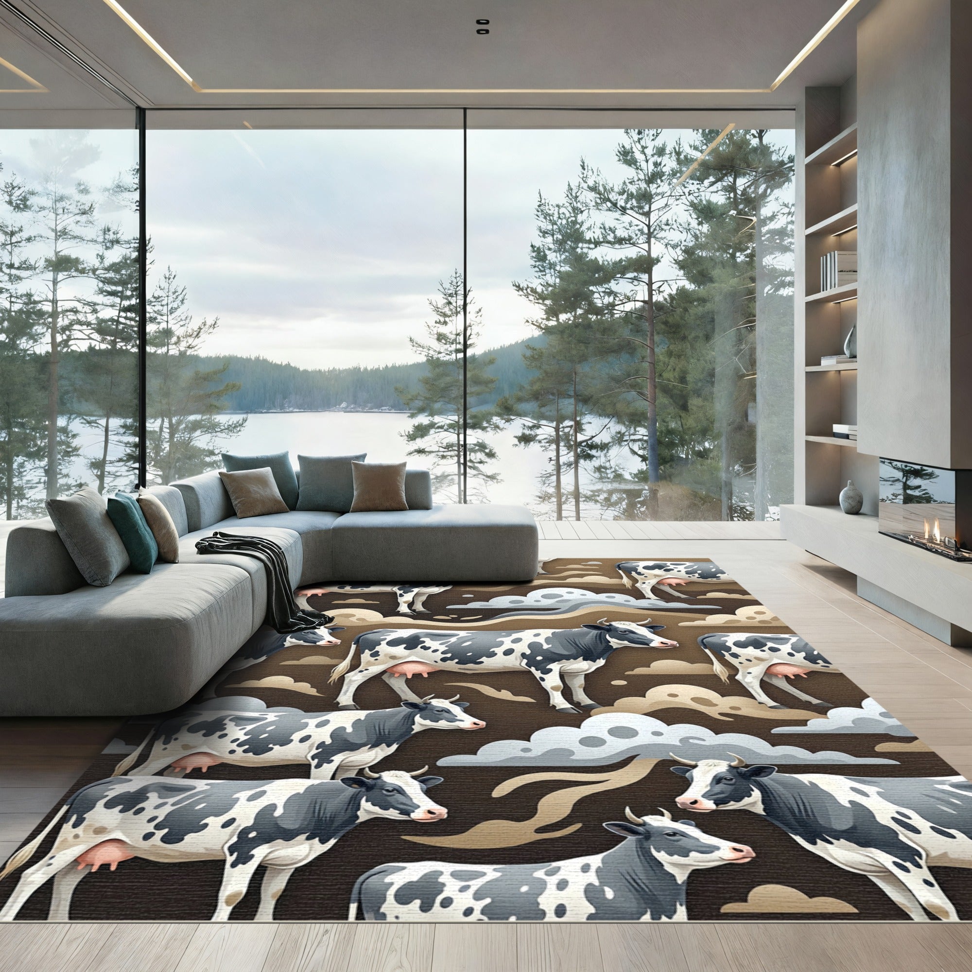 Whimsical Holstein Cow Earthy Sky Rug