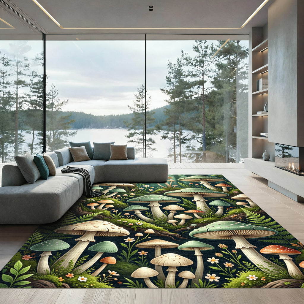 Whimsical Enchanted Forest Mushroom Meadow Rug