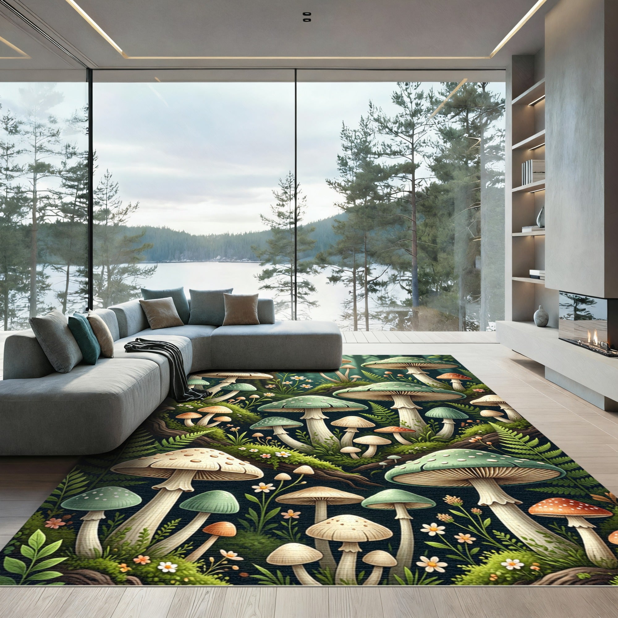 Whimsical Enchanted Forest Mushroom Meadow Rug
