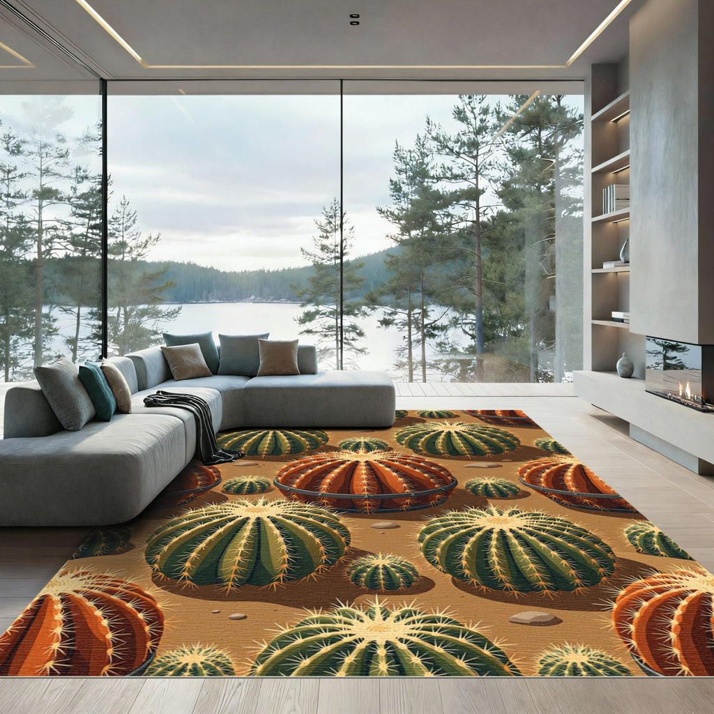 Desert Barrel Cactus Garden Arrangement Rug