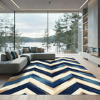 Textured Blue Tan Chevron Stripes Rug