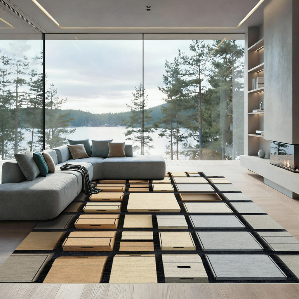 Neutral Tones Stacked Boxes Texture Rug