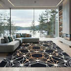 Geometric Copper and White Network Rug