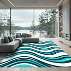 Modern Teal and Navy Wavy Lines Rug