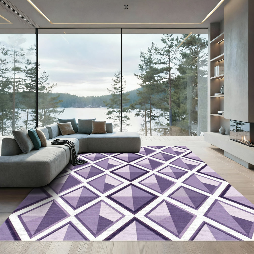 Modern Lavender Geometric Diamond Facet Rug