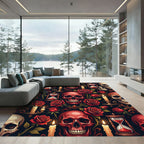 Gothic Red Skull Hourglass Rose Art Rug