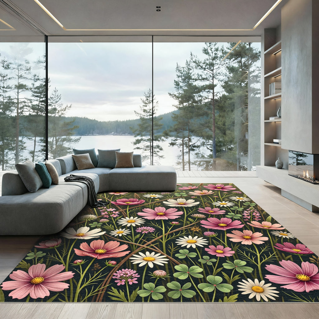Wildflower Garden Pink Floral Meadow Rug