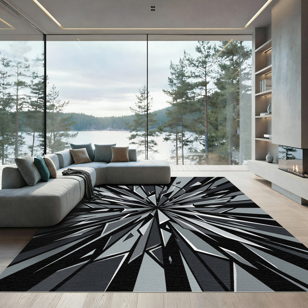 Monochrome Abstract Sharp Geometric Shards Rug