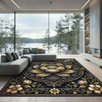 Golden Lotus Medallion Dark Botanical Rug