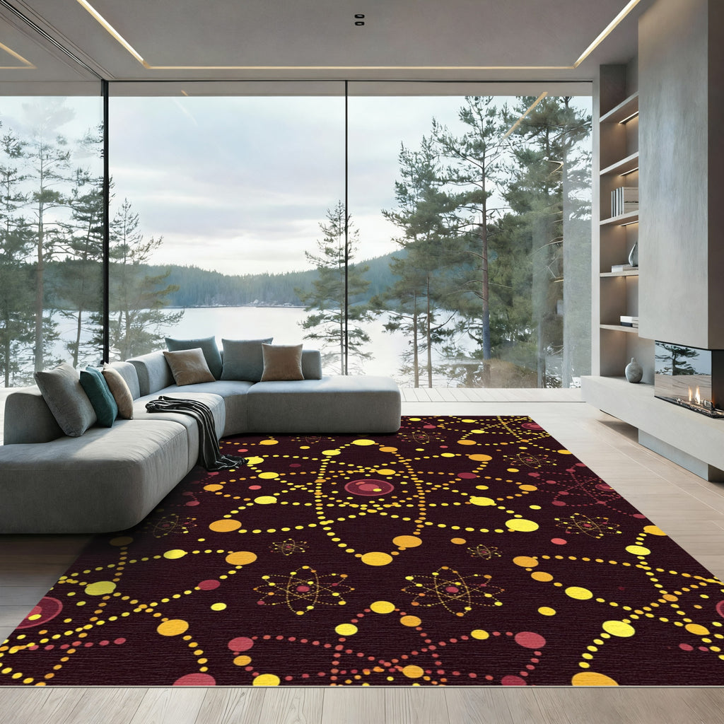 Crimson Yellow Atom Network Rug