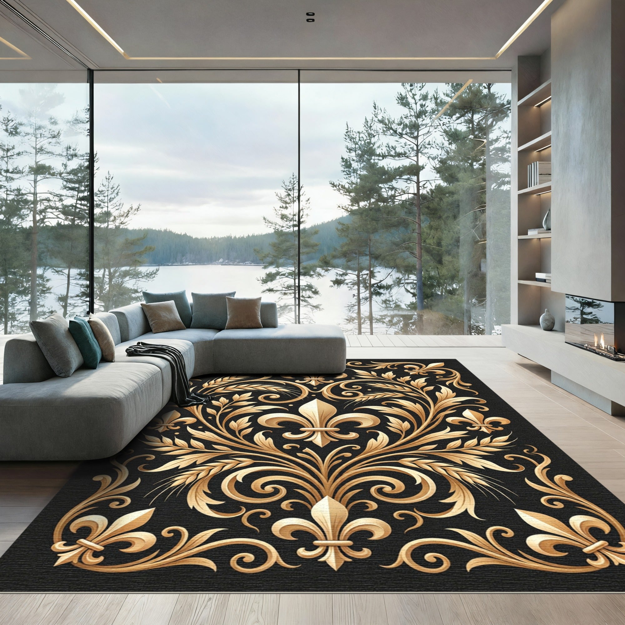 Golden Fleur De Lis Wheat Garland Rug