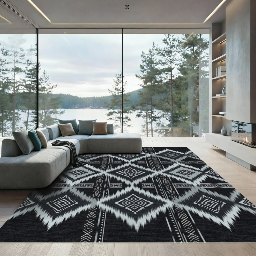 Monochrome Diamond Ethnic Geometric Rug