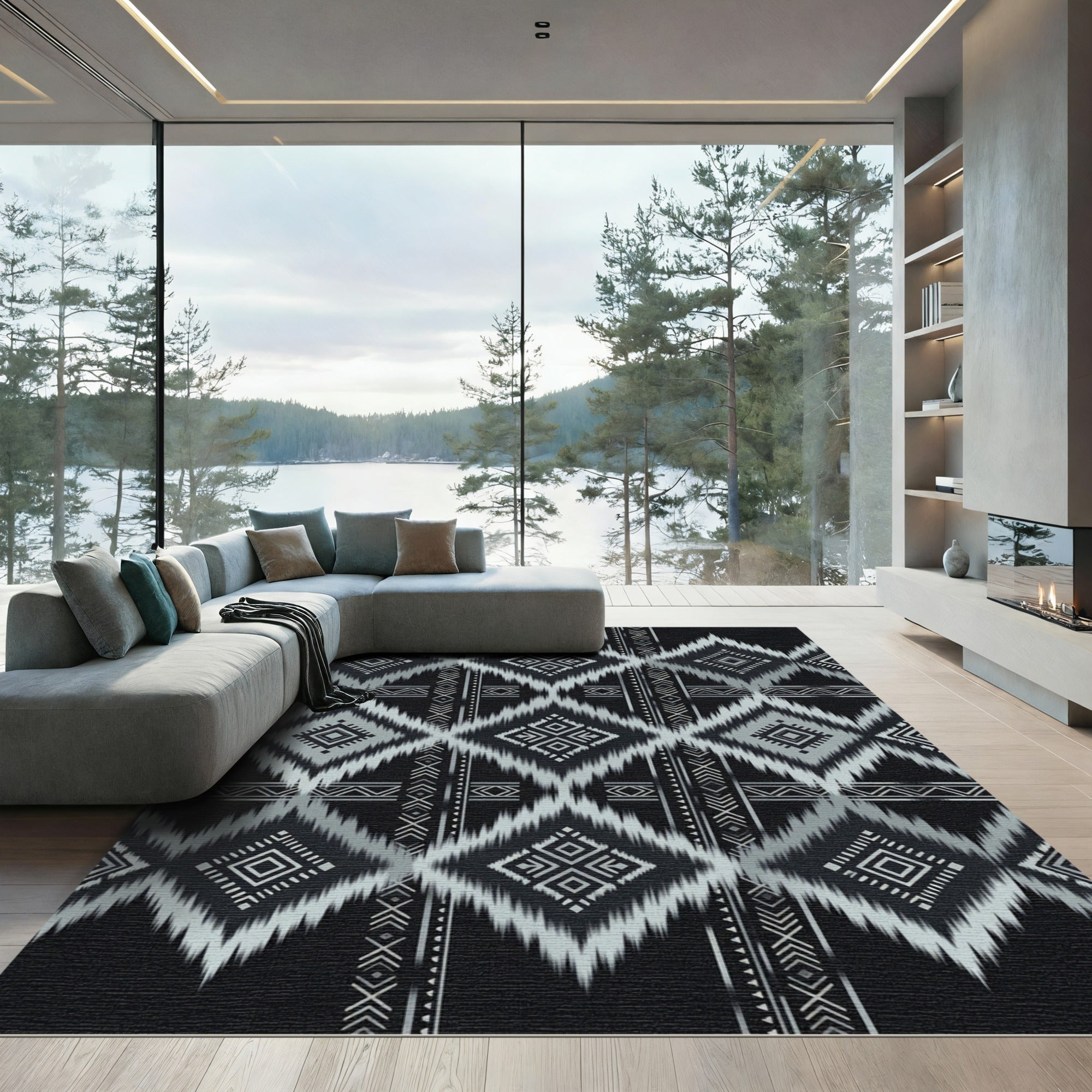 Monochrome Diamond Ethnic Geometric Rug