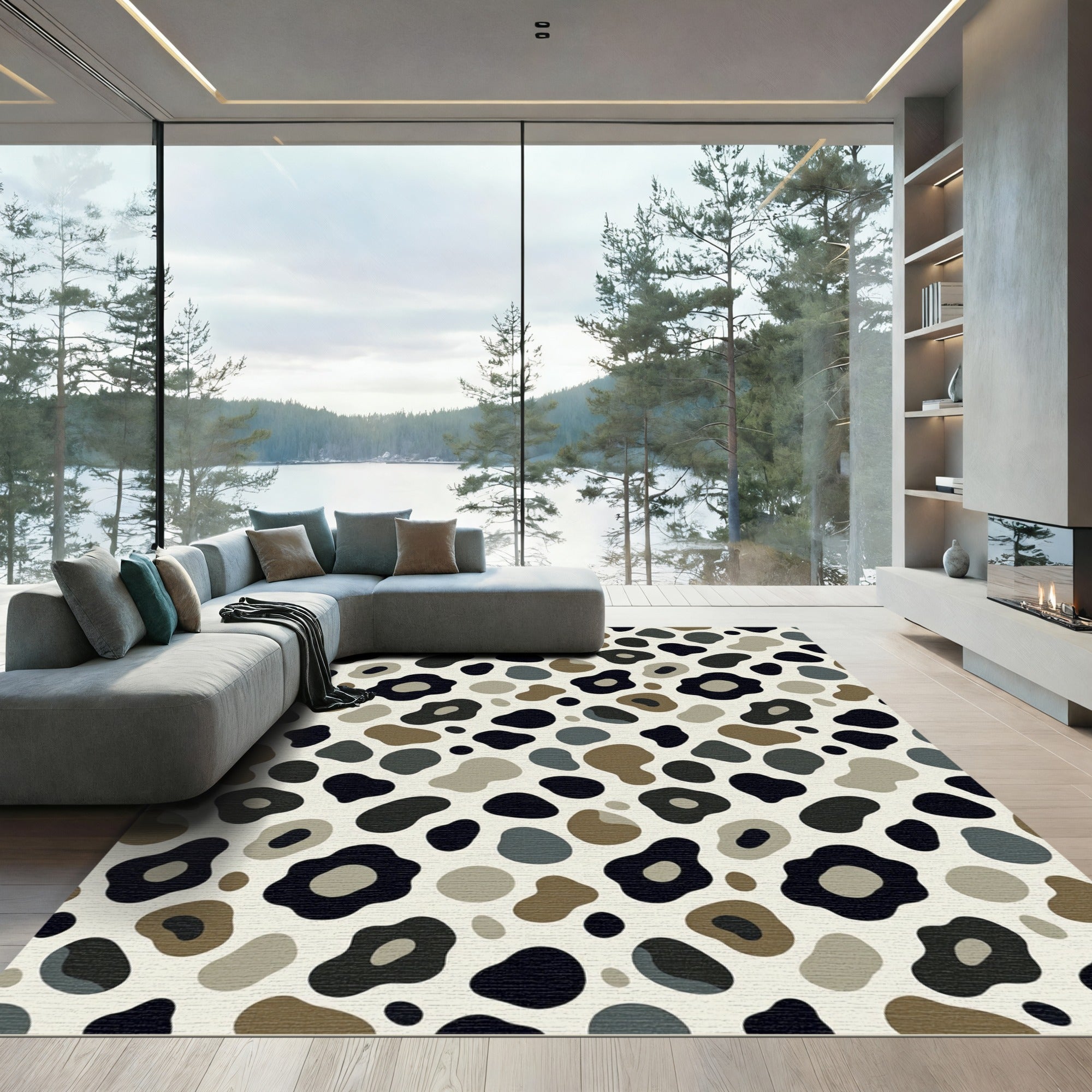 Neutral Taupe Leopard Spots Rug