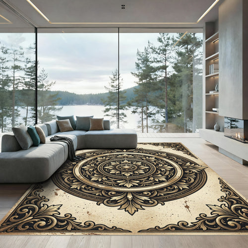 Antique Cream Ornate Gold Regal Medallion Rug