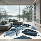 Modern Blue Geometric Abstract Lines Rug