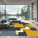Modern Mustard Blue Geometric Layered Block Rug