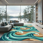 Teal Ocean Swirl Abstract Wave Rug
