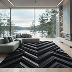Monochromatic Grey Angular Chevron Geometric Rug