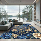 Elegent Navy Blue Floral Medallion Rug