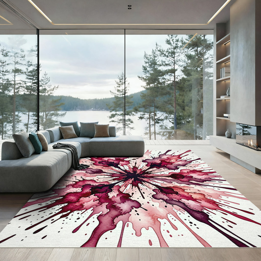 Crimson Ink Splatter Explosion Rug