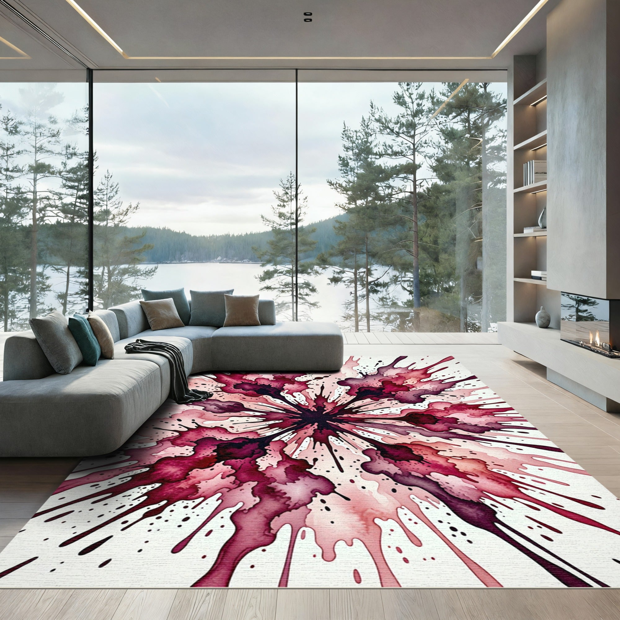 Crimson Ink Splatter Explosion Rug