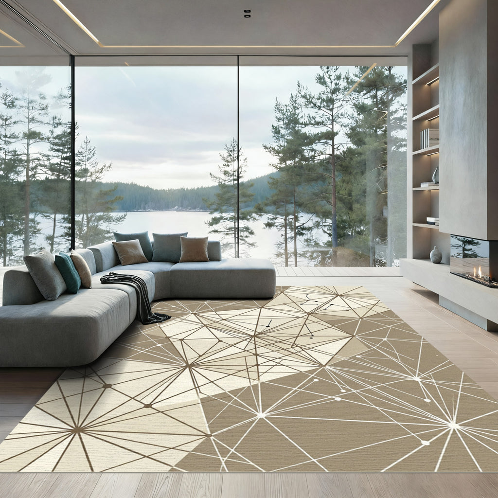 Geometric Neutral Tone Starburst Net Rug