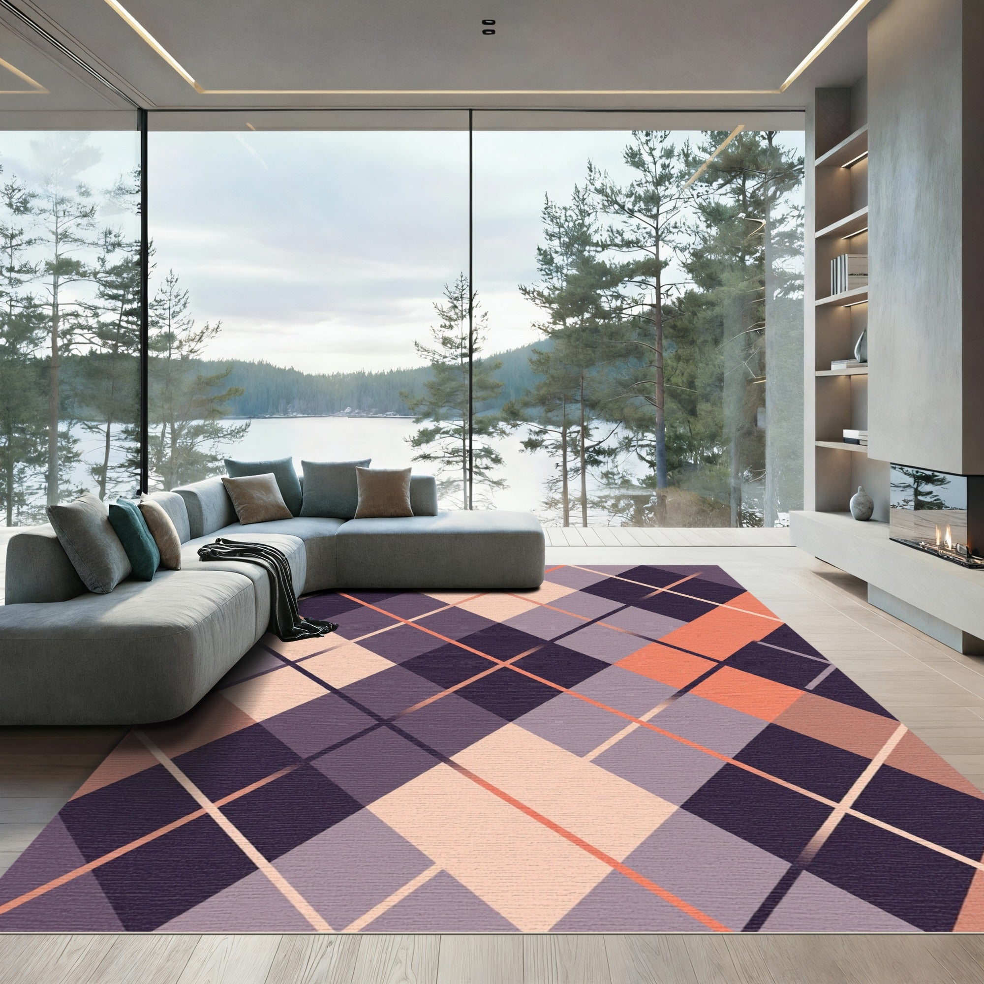 Deep Plum Coral Diamond Lattice Rug