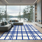 Bold Navy Blue Grid Plaid Area Rug