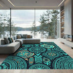 Teal Cyan Geometric Mandala Accent Rug