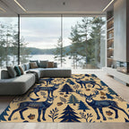 Midnight Forest Deer Acorn Folk Art Rug