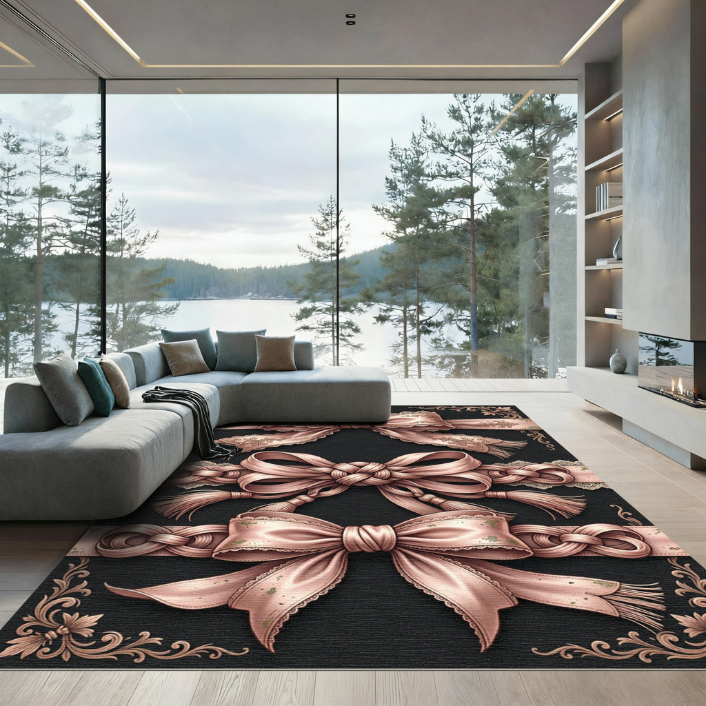 Elegant Blush Ribbon Roseate Damask Rug
