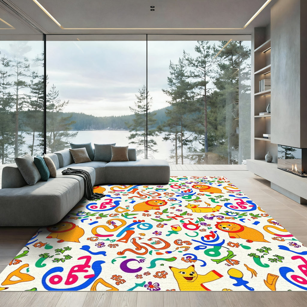 Playful Lion Cub Whimsical Alphabet Rug