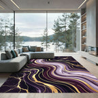 Elegant Purple Golden Marble Swirl Rug